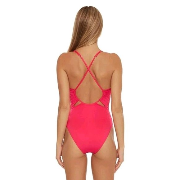 NEW $154 Trina Turk 10 Pink Solid Monaco Strappy One-Piece Swimsuit Swim Beach - Picture 6 of 14